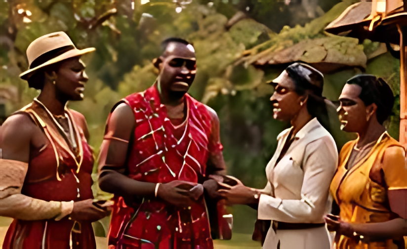 Maasai hosts greeting visiting guests at a camp